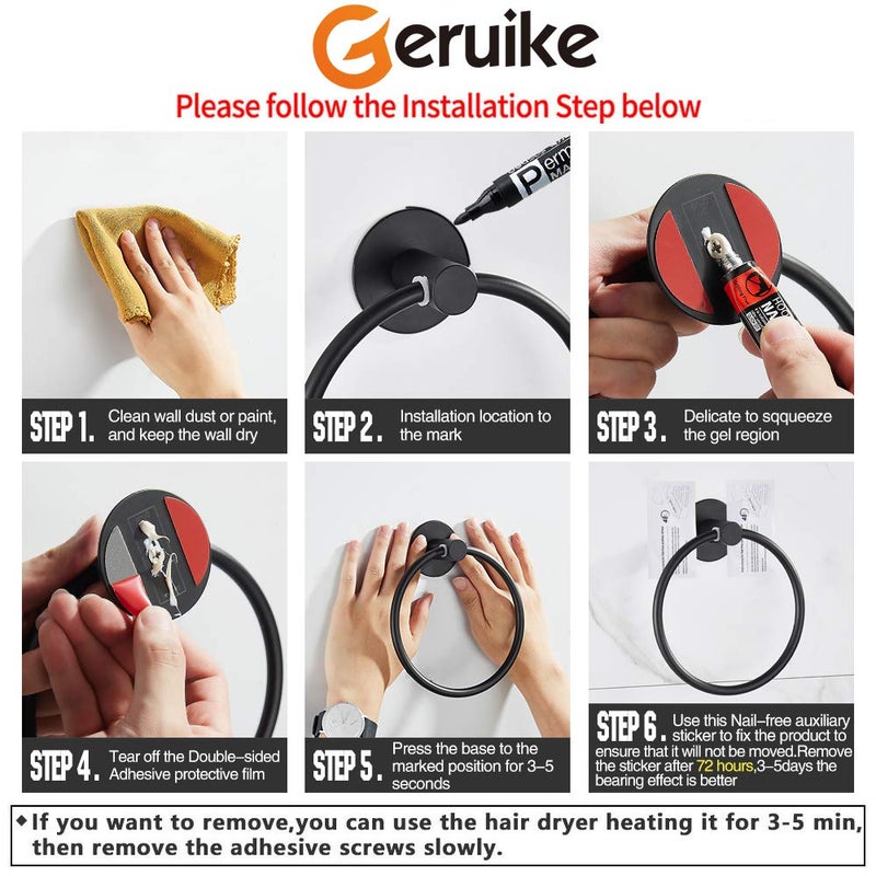 GERUIKE Adhesive Towel Ring Self Adhesive Hand Towel Ring Stainless Steel Rustproof Bathroom Towel Holder Wall Mount - Image 5